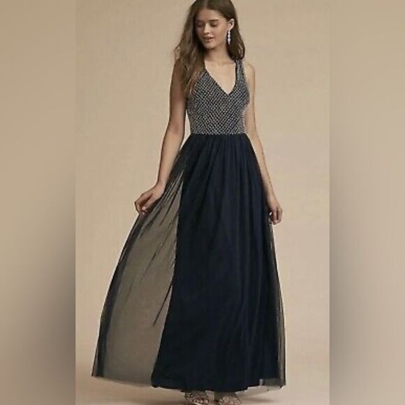 NWT BHLDN Adrianna Papell Bryce Gown Tulle Maxi Dress Sz S M
